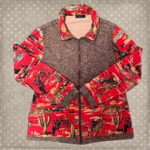 Red Western Women's Zip Up Jacket Plus Size 1X
